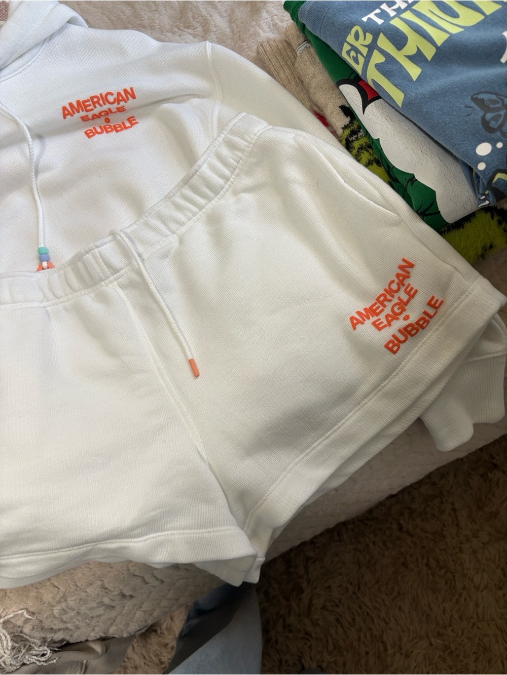 American Eagle Outfitters White Athletic Pull-On Shorts with Orange Logo